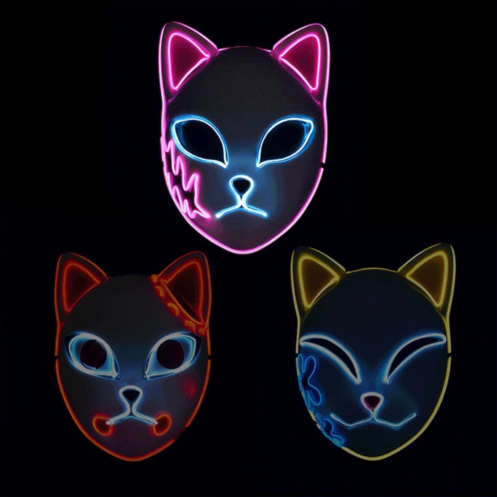 Men's Halloween LED Fox Kitsune Mask with Light-Up Japanese Demon Design for Cosplay Party Costume - Image 5
