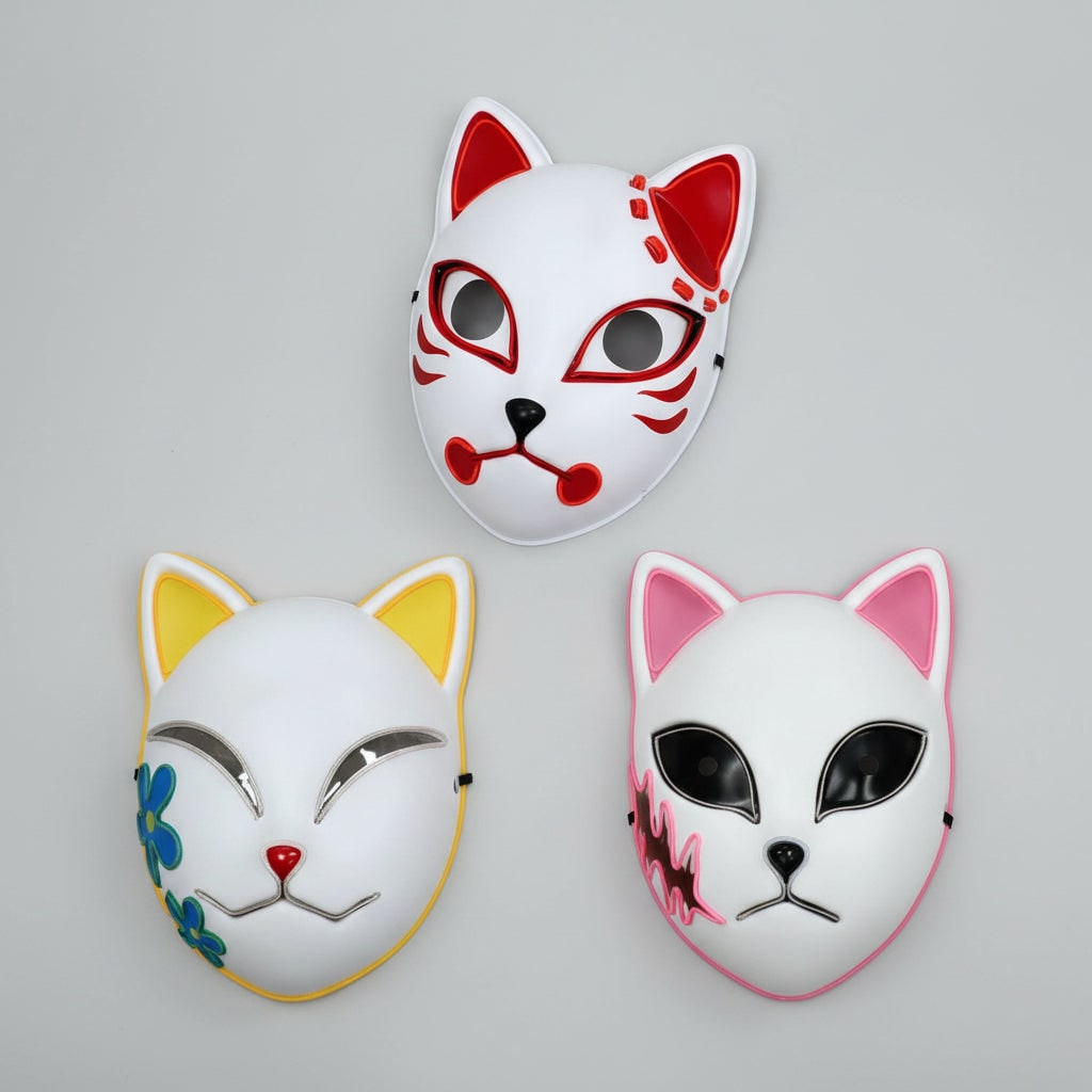 Men's Halloween LED Fox Kitsune Mask with Light-Up Japanese Demon Design for Cosplay Party Costume - Image 6