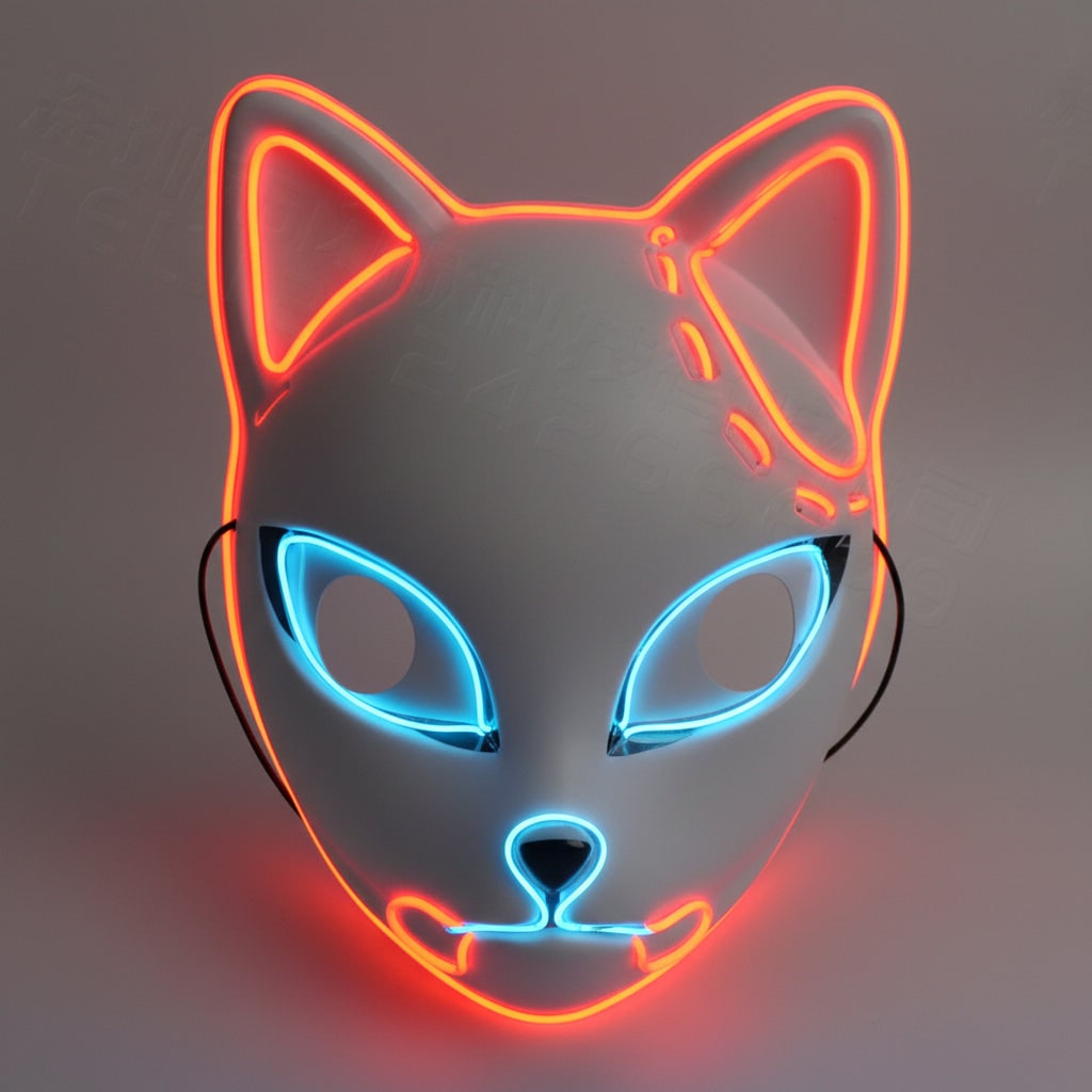 Men's Halloween LED Fox Kitsune Mask with Light-Up Japanese Demon Design for Cosplay Party Costume - Image 9