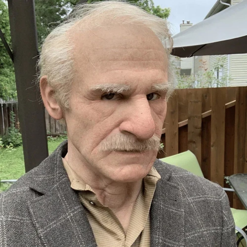 Men's Halloween Realistic Silicone Old Man Mask with Facial Hair and Chest Bib - Image 1