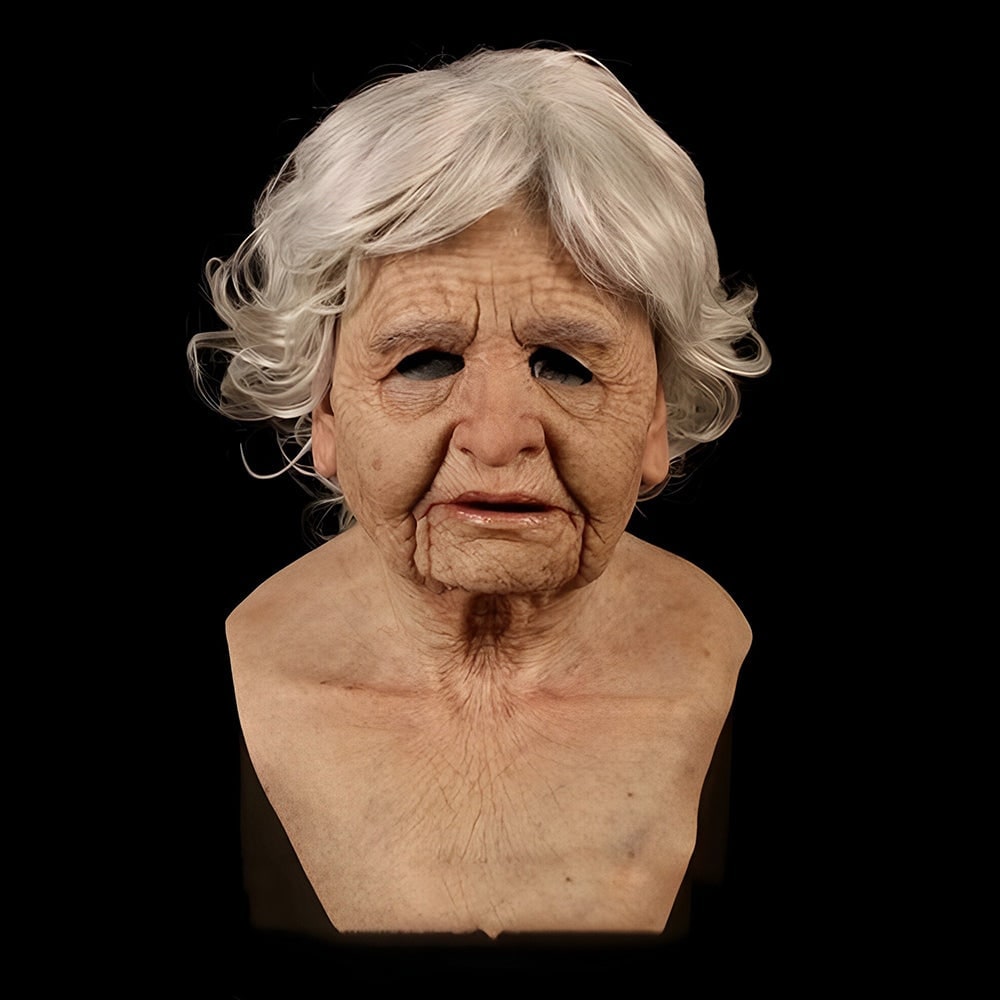 Men's Halloween Realistic Silicone Old Man Mask with Facial Hair and Chest Bib - Image 10