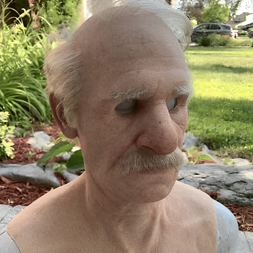 Men's Halloween Realistic Silicone Old Man Mask with Facial Hair and Chest Bib - Image 11