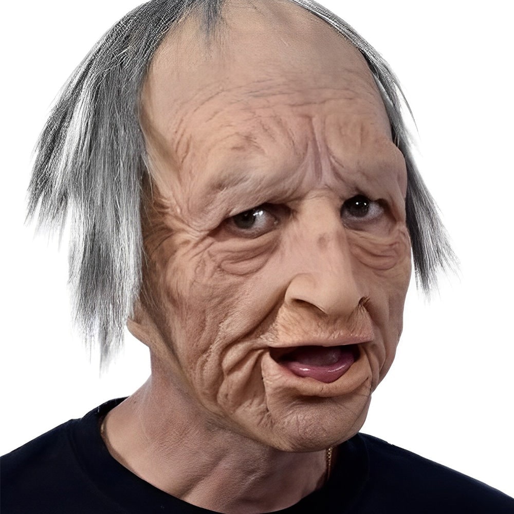 Men's Halloween Realistic Silicone Old Man Mask with Facial Hair and Chest Bib - Image 13