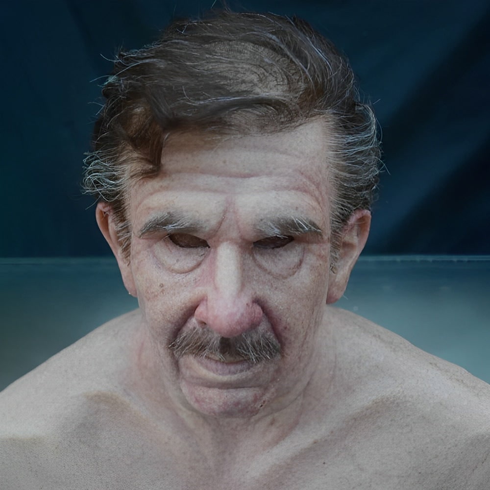 Men's Halloween Realistic Silicone Old Man Mask with Facial Hair and Chest Bib - Image 14