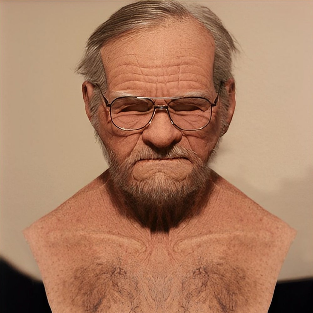Men's Halloween Realistic Silicone Old Man Mask with Facial Hair and Chest Bib - Image 2