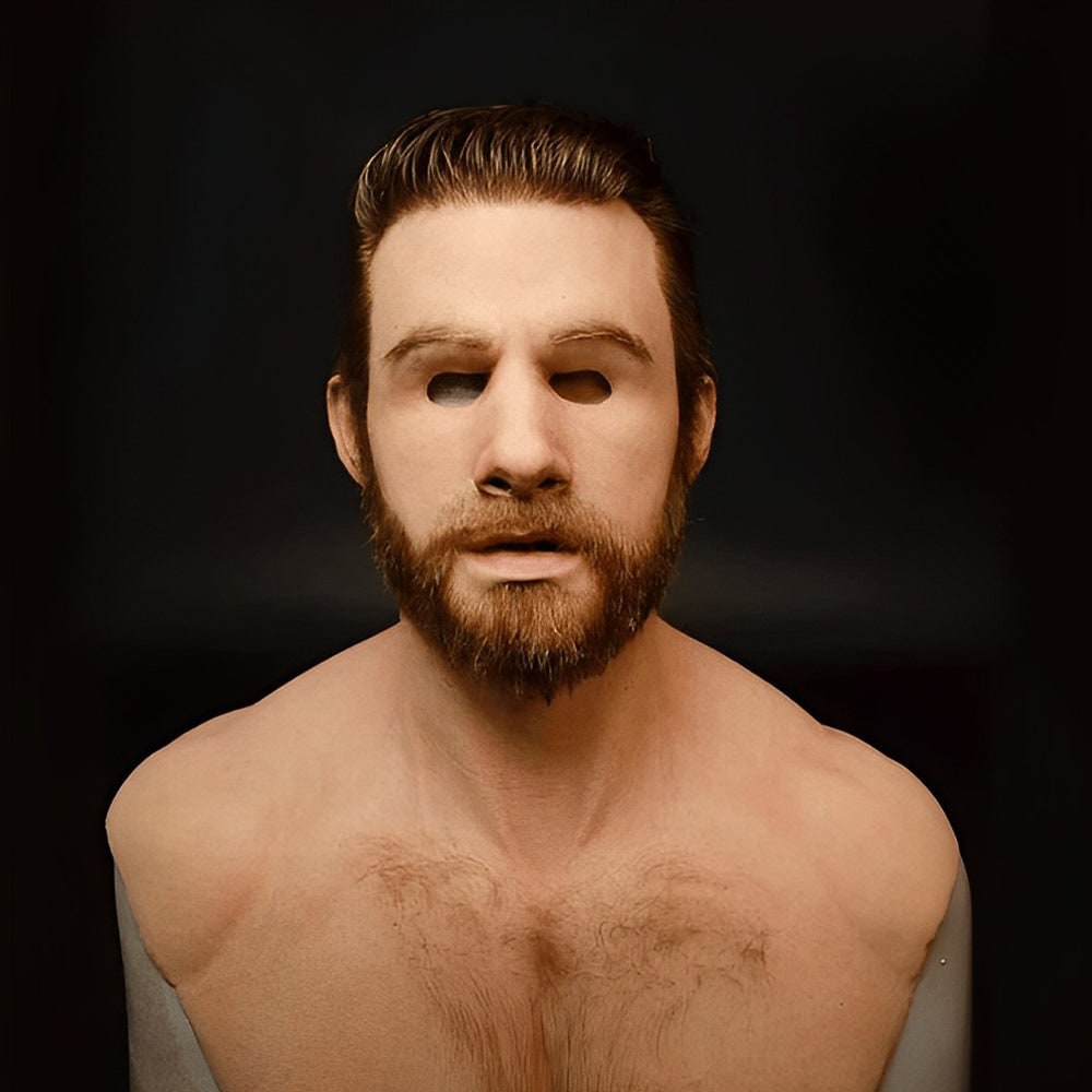 Men's Halloween Realistic Silicone Old Man Mask with Facial Hair and Chest Bib - Image 6