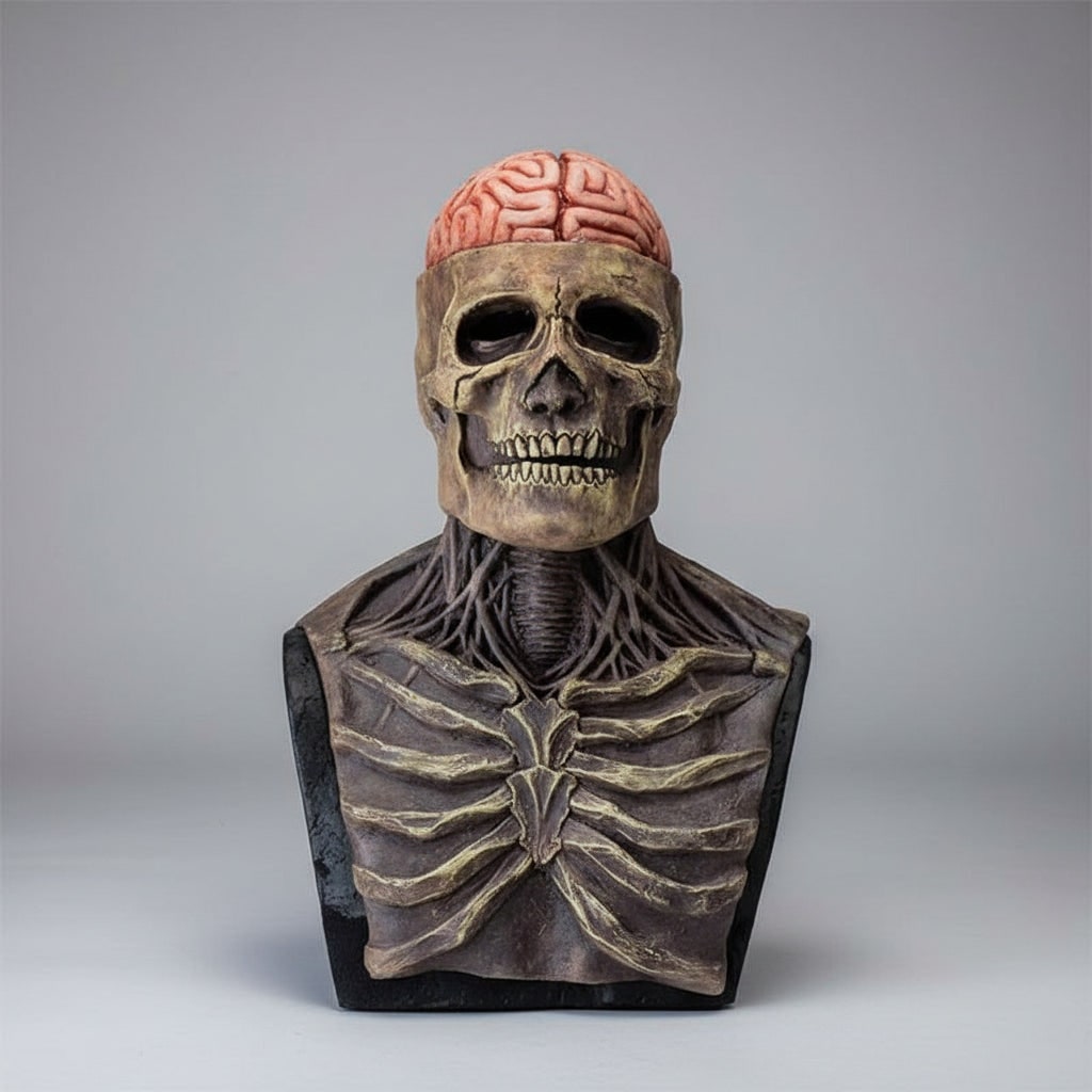 Men's Halloween Skull Skeleton Mask with Exposed Brain and Ribcage Latex Full Head Creepy Costume - Image 1