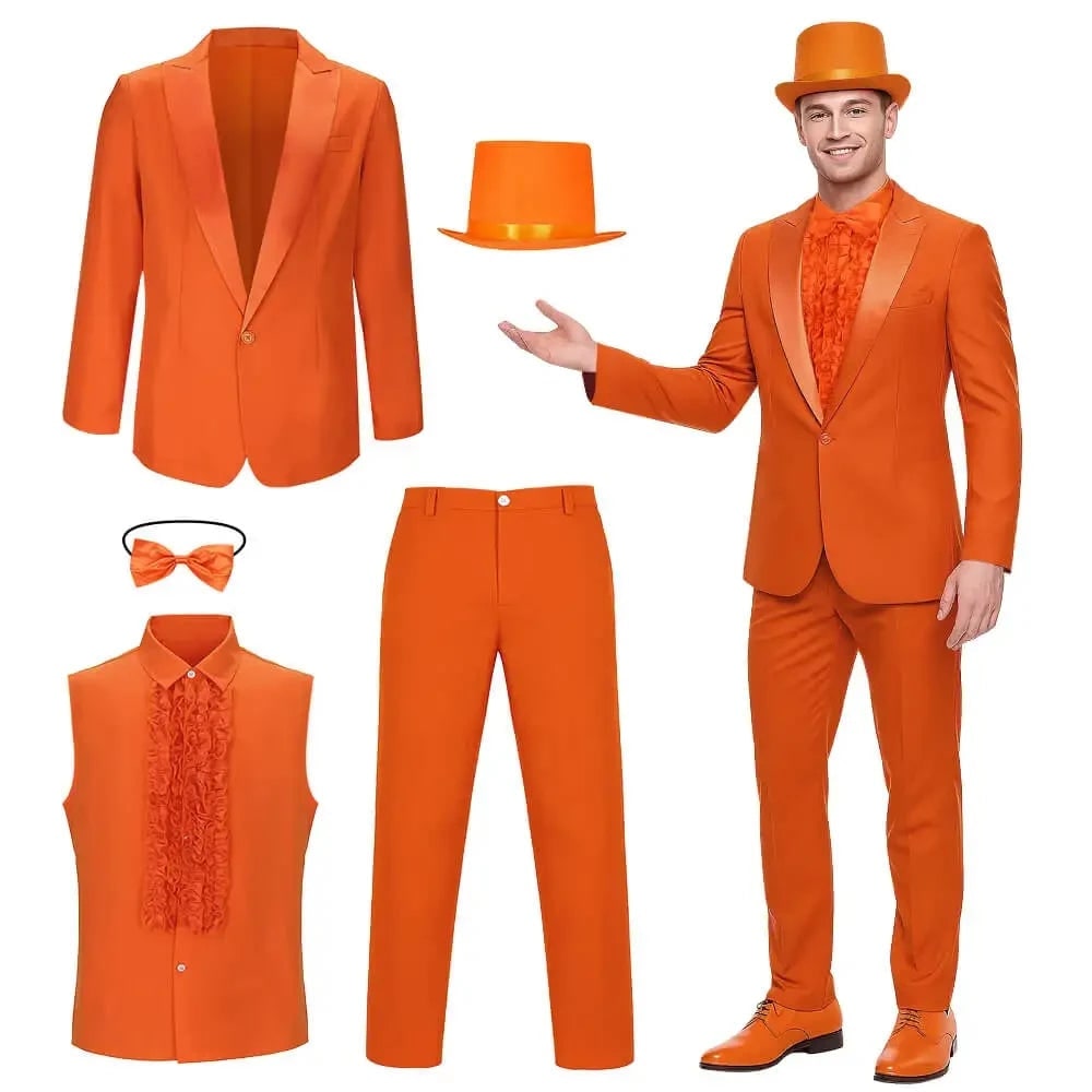 Men's Halloween Tuxedo Costume Prom Formal Suit with Ruffled Shirt Bow Tie and Top Hat - Image 3