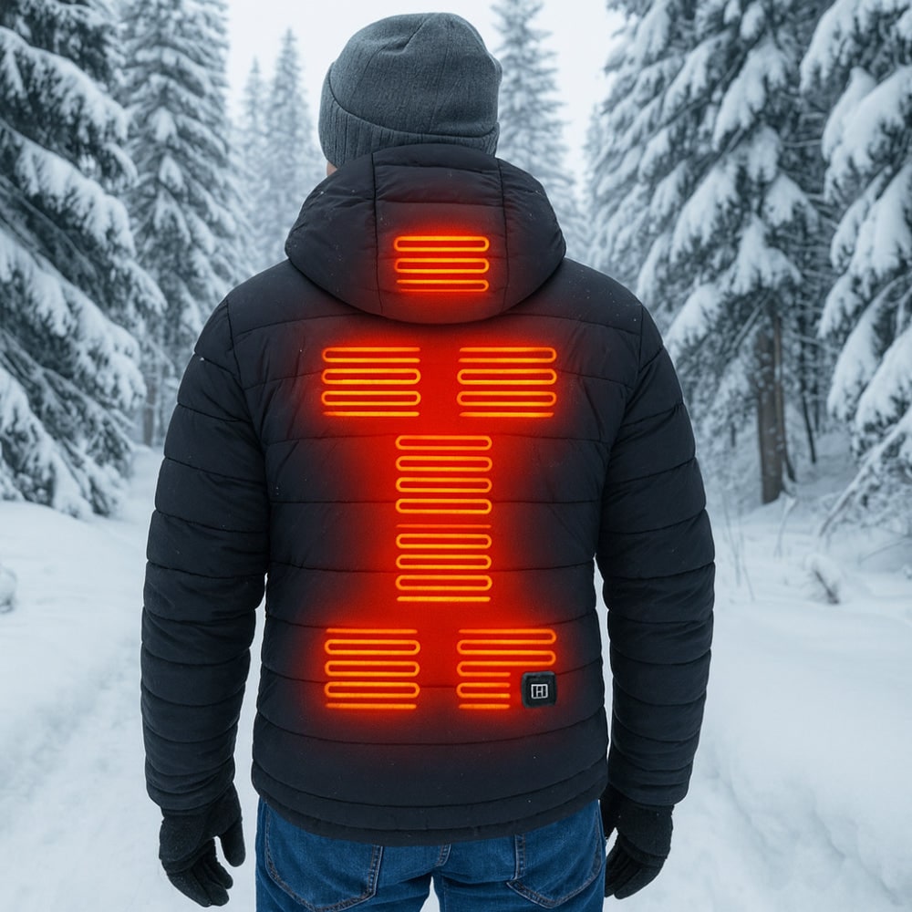 Men's Heated Puffer Winter Jacket with Temperature Control and Built-In Hood Coat - Image 1