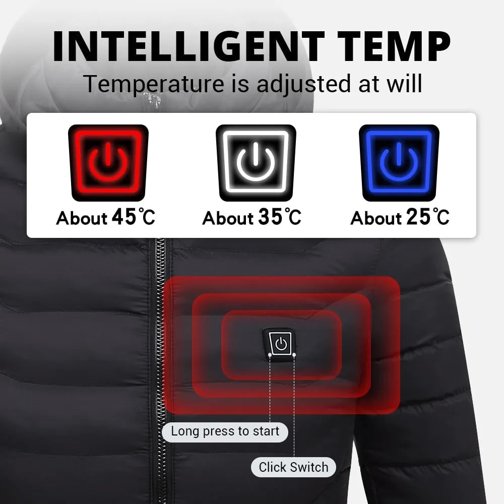 Men's Heated Puffer Winter Jacket with Temperature Control and Built-In Hood Coat - Image 4