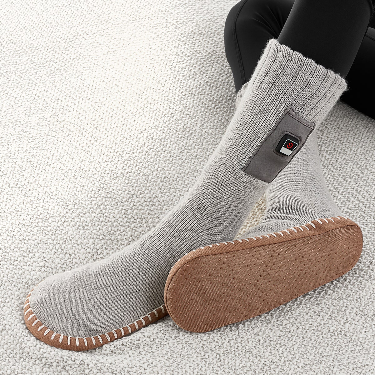 Men's Heated Socks Slipper with Rechargeable Battery and Non-Slip Grippers for Foot Warmer - Image 1