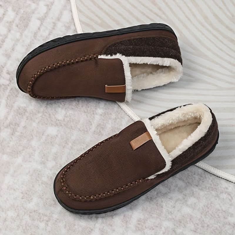 Mens House Slippers Moccasin Slip-On Fleece Rubber Sole Suede Warm - Image 10