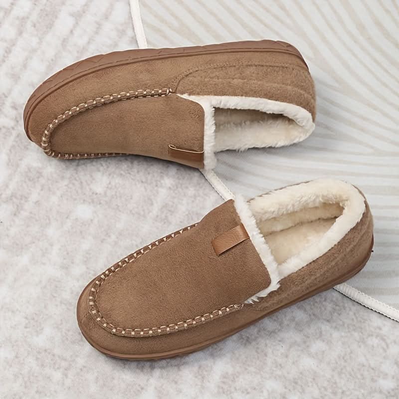 Mens House Slippers Moccasin Slip-On Fleece Rubber Sole Suede Warm - Image 11
