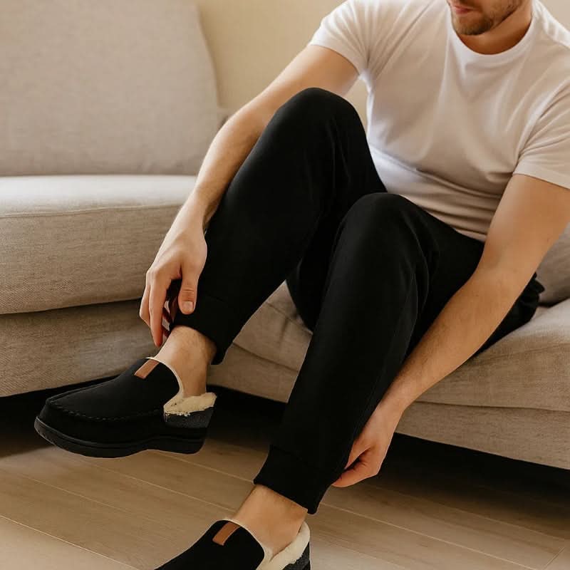 Mens House Slippers Moccasin Slip-On Fleece Rubber Sole Suede Warm - Image 3