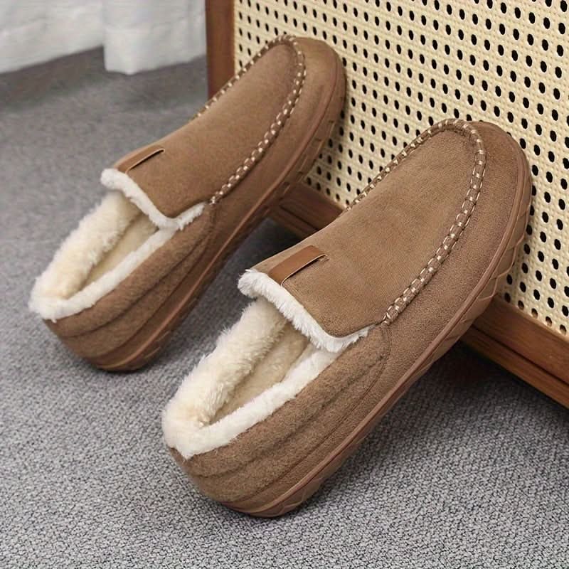 Mens House Slippers Moccasin Slip-On Fleece Rubber Sole Suede Warm - Image 4