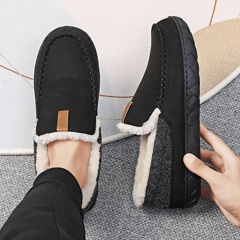 Mens House Slippers Moccasin Slip-On Fleece Rubber Sole Suede Warm - Image 5