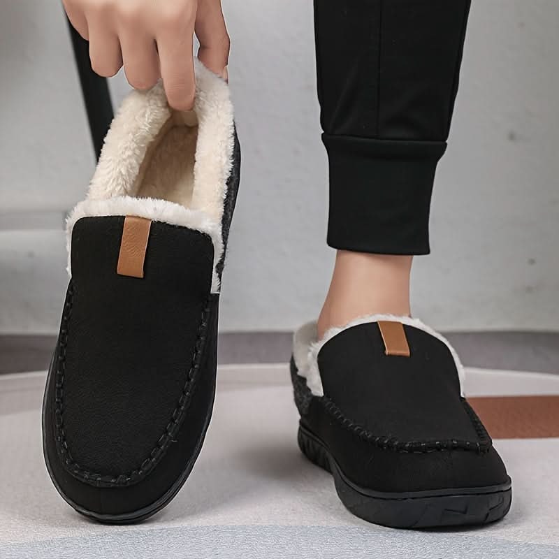 Mens House Slippers Moccasin Slip-On Fleece Rubber Sole Suede Warm - Image 6