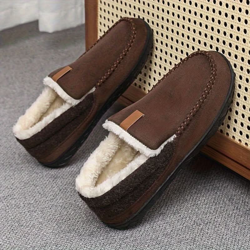 Mens House Slippers Moccasin Slip-On Fleece Rubber Sole Suede Warm - Image 7