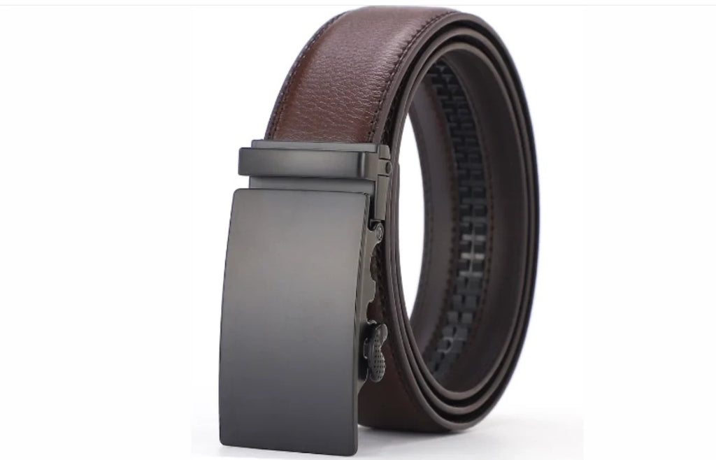 Men's Leather Belt with Automatic Ratchet Buckle and Adjustable Length - Image 2