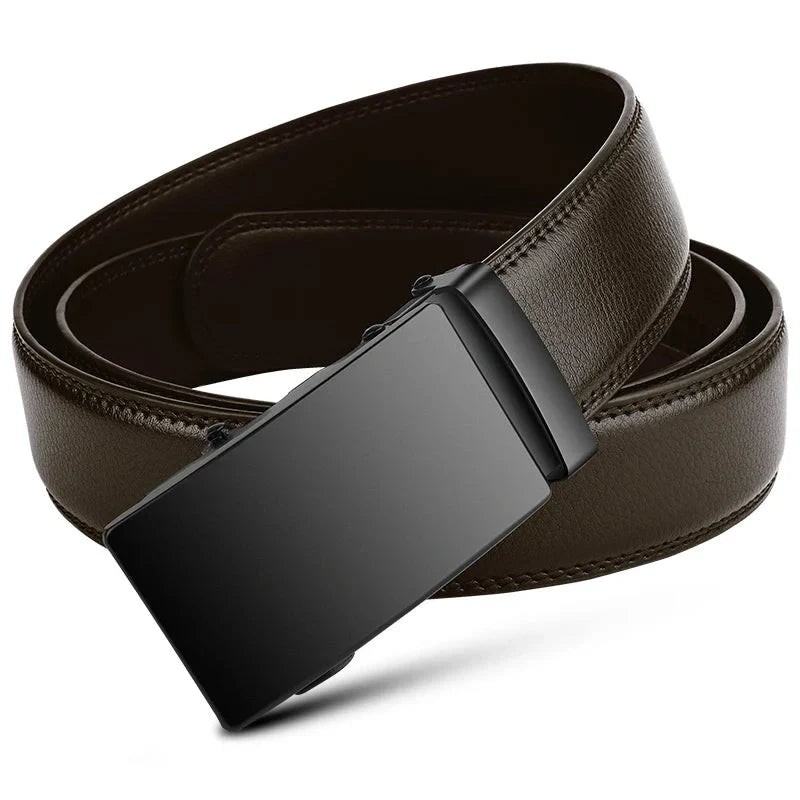Men's Leather Belt with Automatic Ratchet Buckle and Adjustable Length - Image 3