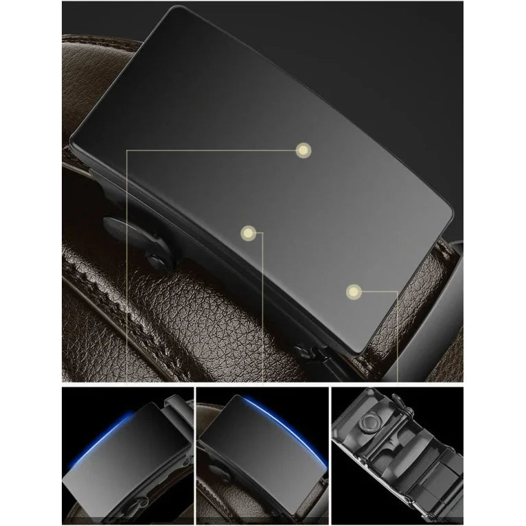 Men's Leather Belt with Automatic Ratchet Buckle and Adjustable Length - Image 4
