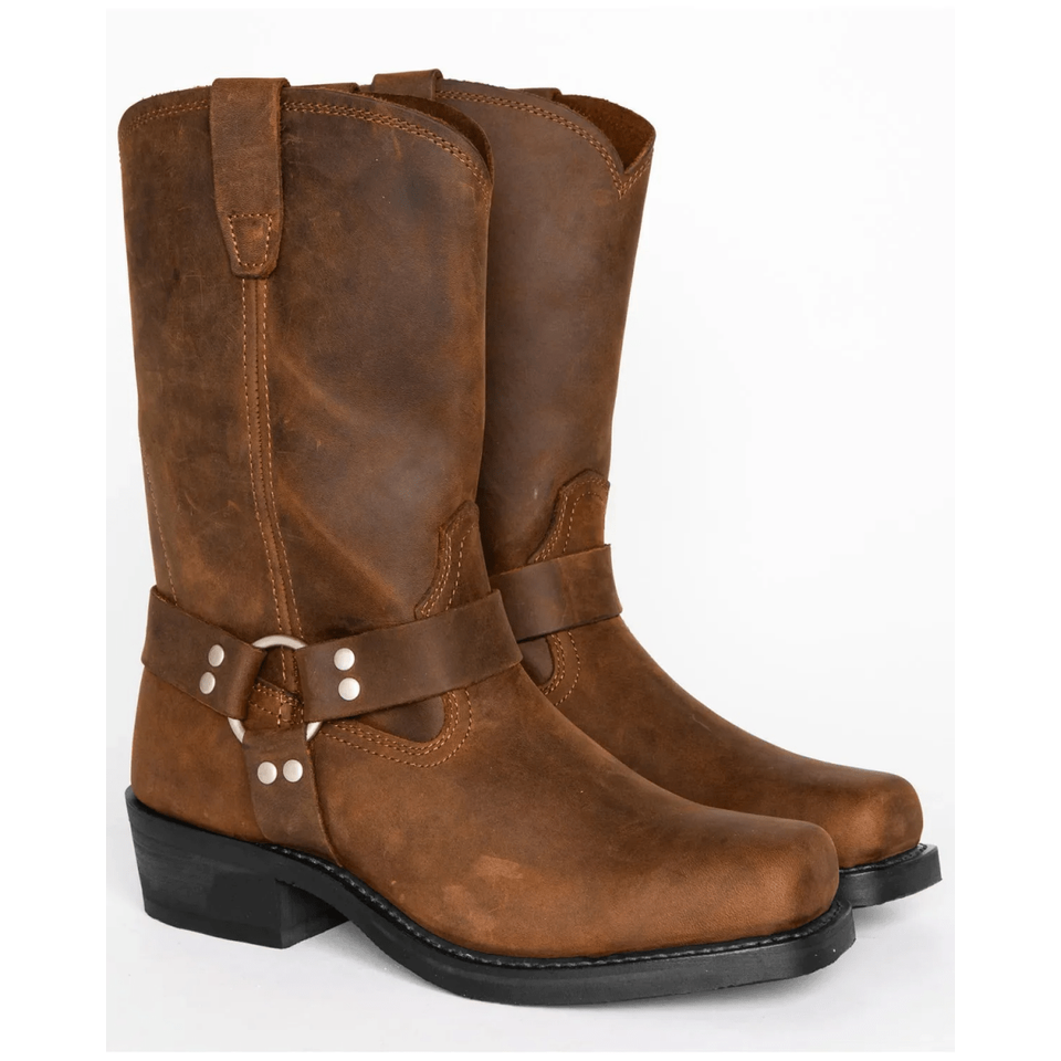 Mens Motorcycle Harness Boots Square Toe Leather Studs Pull - Image 5