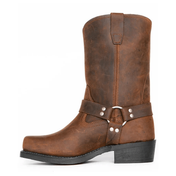 Mens Motorcycle Harness Boots Square Toe Leather Studs Pull - Image 8