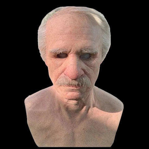 Men's Old Man Mask with Realistic Silicone Chest Bib and Creepy Halloween Details - Image 11