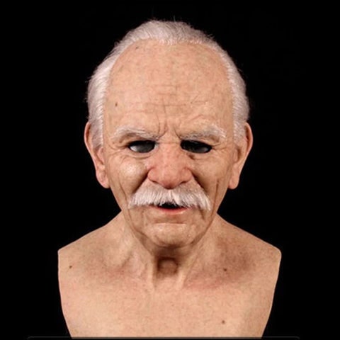 Men's Old Man Mask with Realistic Silicone Chest Bib and Creepy Halloween Details - Image 12