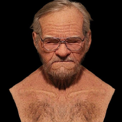 Men's Old Man Mask with Realistic Silicone Chest Bib and Creepy Halloween Details - Image 17