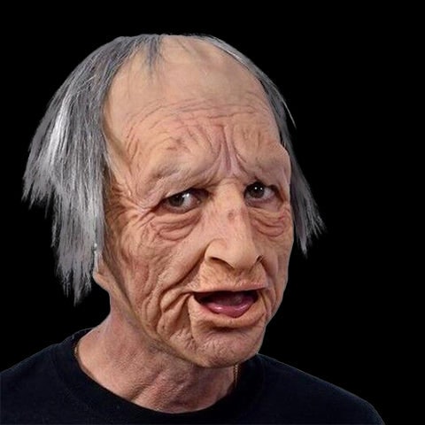 Men's Old Man Mask with Realistic Silicone Chest Bib and Creepy Halloween Details - Image 19