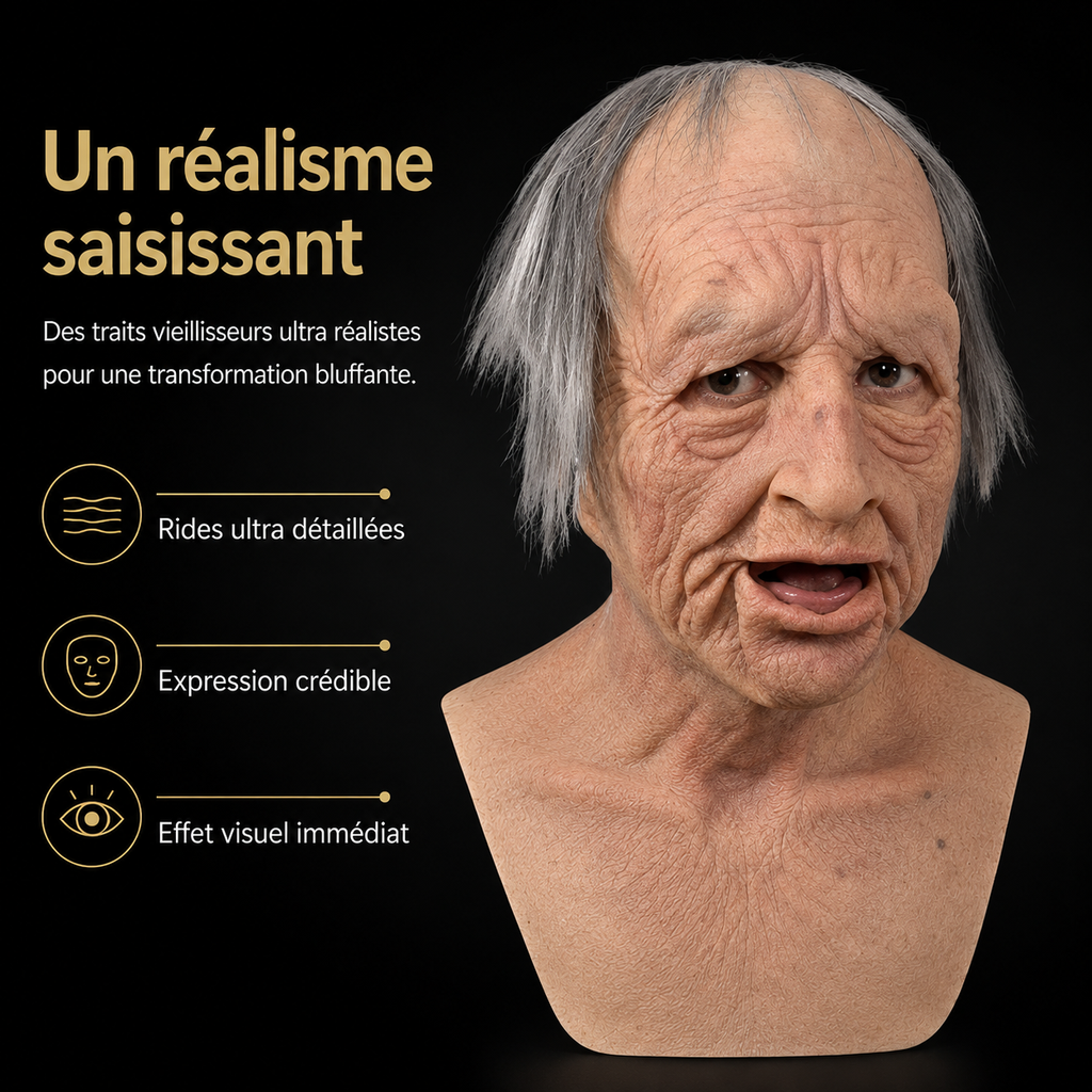 Men's Old Man Mask with Realistic Silicone Chest Bib and Creepy Halloween Details - Image 2