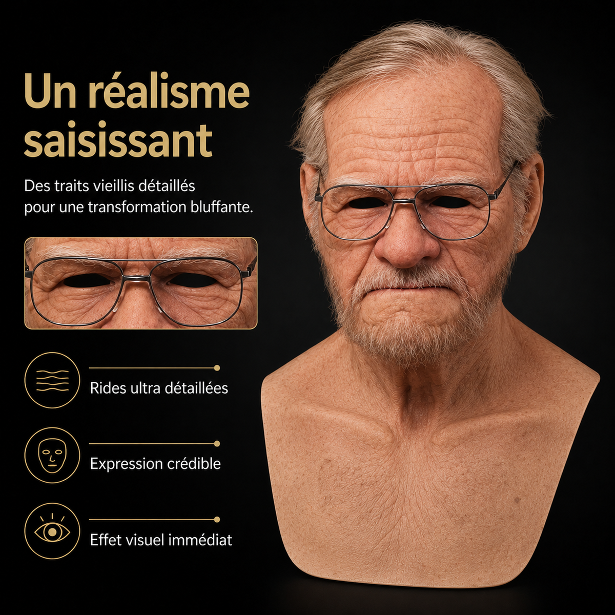 Men's Old Man Mask with Realistic Silicone Chest Bib and Creepy Halloween Details - Image 3