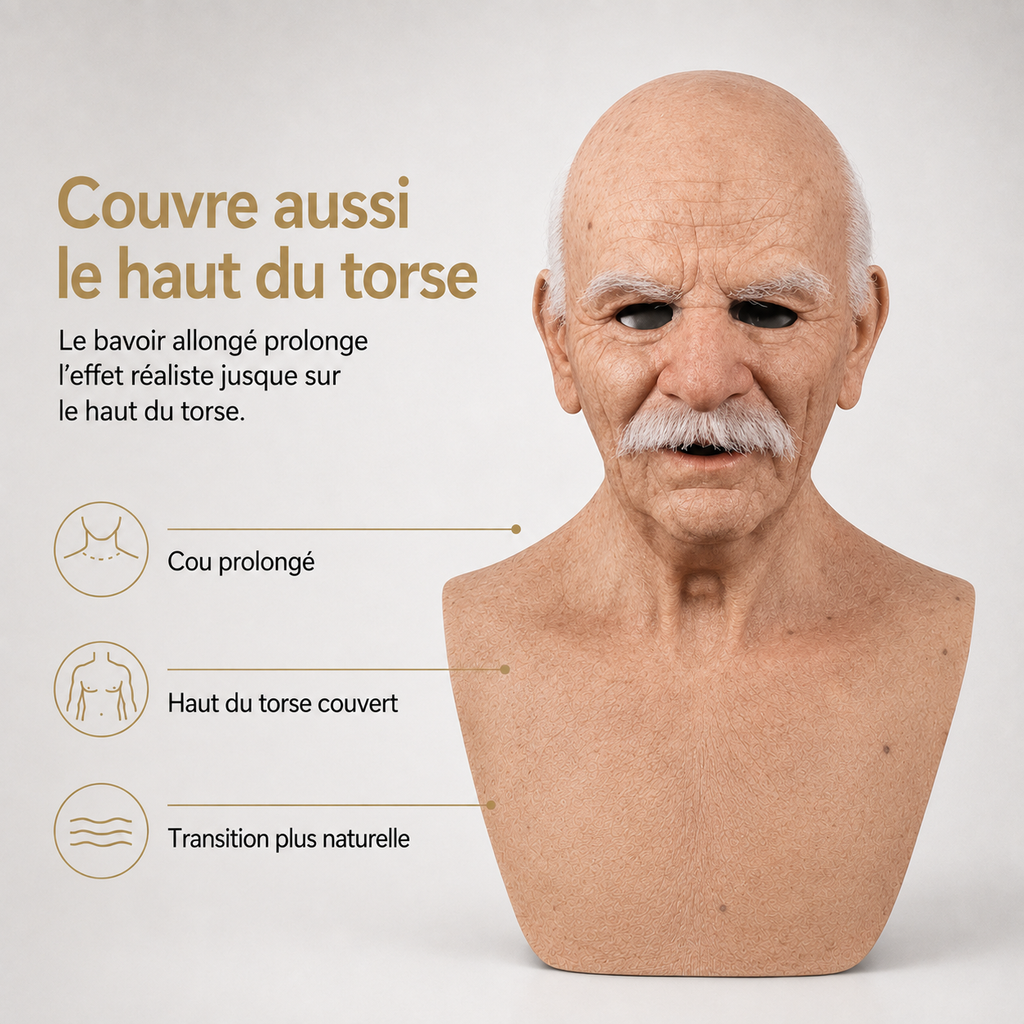 Men's Old Man Mask with Realistic Silicone Chest Bib and Creepy Halloween Details - Image 5