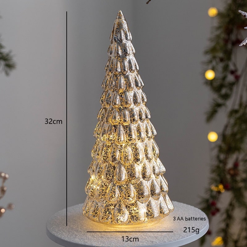 Men's Pre Lit Glass Tabletop Christmas Tree with LED Lights and Star Topper - Image 10