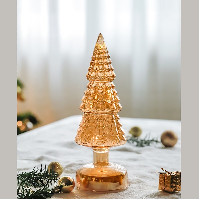 Men's Pre Lit Glass Tabletop Christmas Tree with LED Lights and Star Topper - Image 17
