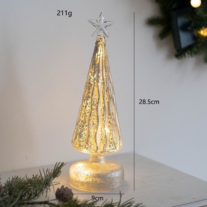 Men's Pre Lit Glass Tabletop Christmas Tree with LED Lights and Star Topper - Image 4