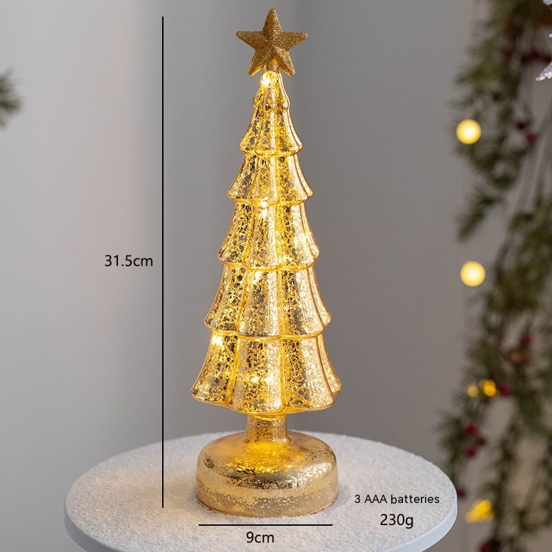 Men's Pre Lit Glass Tabletop Christmas Tree with LED Lights and Star Topper - Image 5