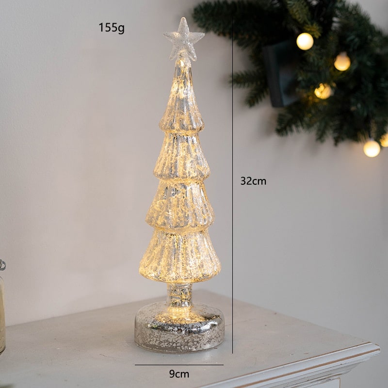 Men's Pre Lit Glass Tabletop Christmas Tree with LED Lights and Star Topper - Image 6