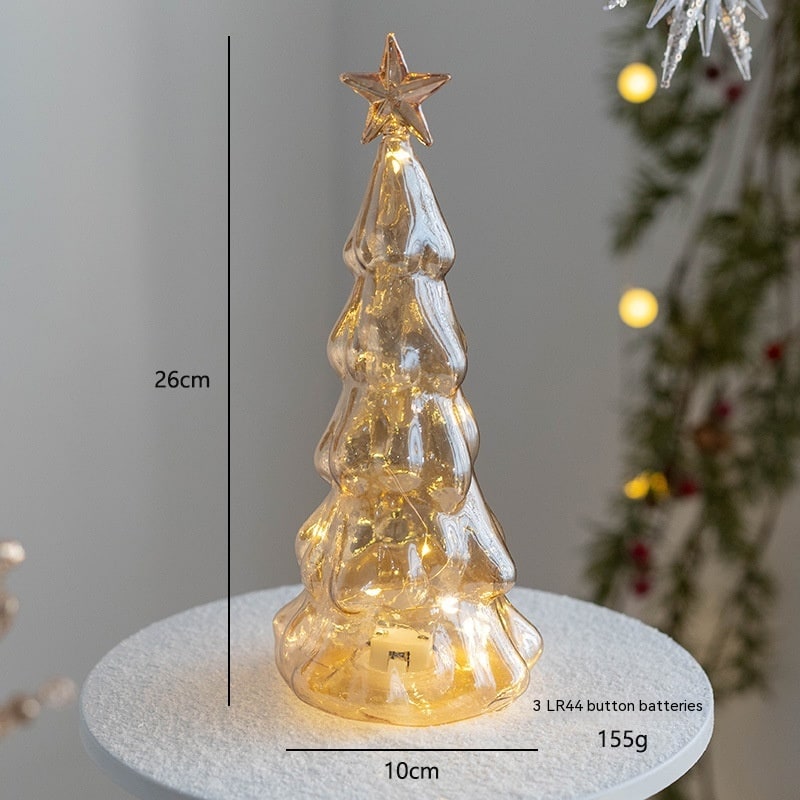 Men's Pre Lit Glass Tabletop Christmas Tree with LED Lights and Star Topper - Image 9