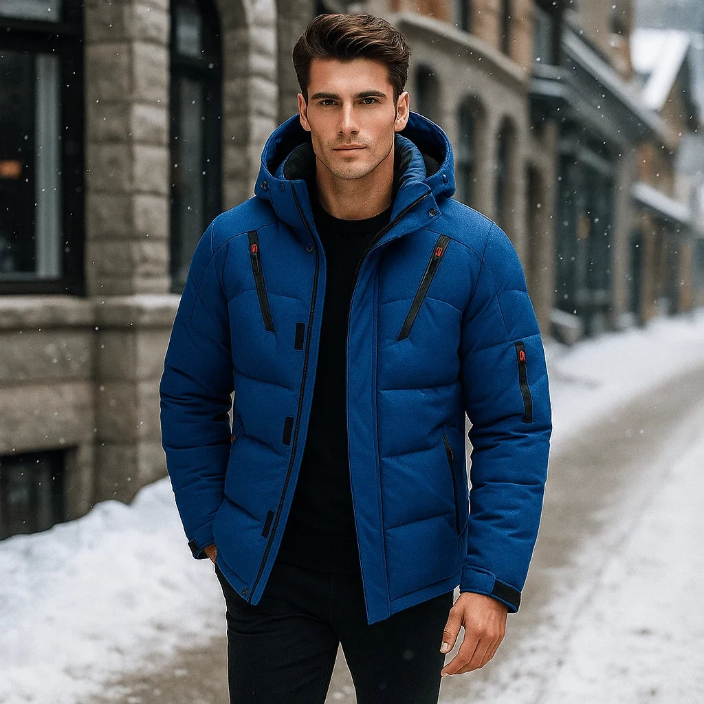 Men's Quilted Winter Jacket with Adjustable Hood and Zippered Pockets - Image 5