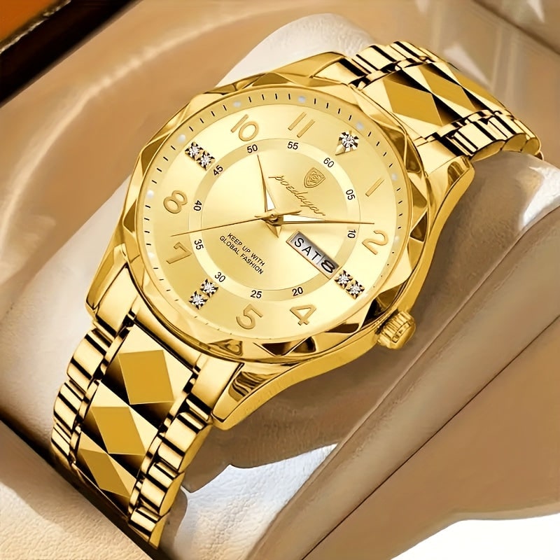 Mens Sports Analog Dress Watch Day Date Sunburst Dial Metal Bracelet - Image 12