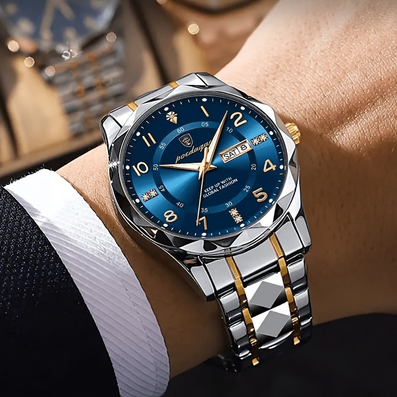 Mens Sports Analog Dress Watch Day Date Sunburst Dial Metal Bracelet - Image 3