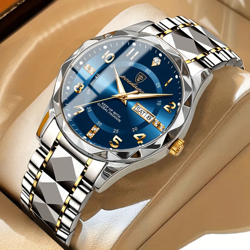 Mens Sports Analog Dress Watch Day Date Sunburst Dial Metal Bracelet - Image 4