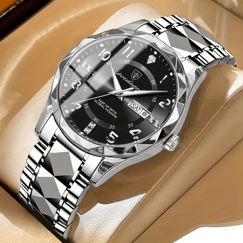 Mens Sports Analog Dress Watch Day Date Sunburst Dial Metal Bracelet - Image 5