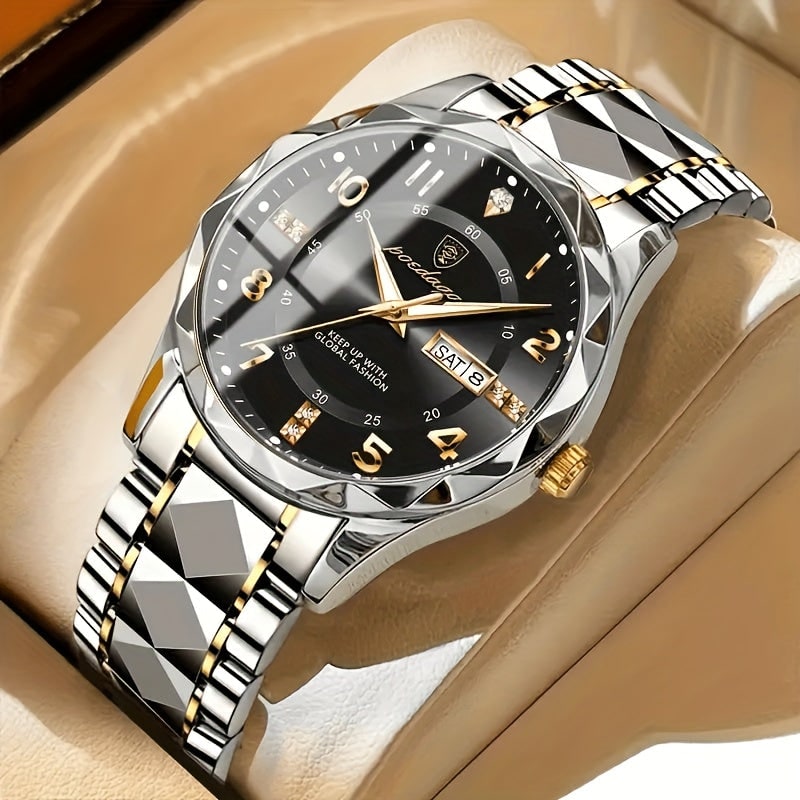 Mens Sports Analog Dress Watch Day Date Sunburst Dial Metal Bracelet - Image 7