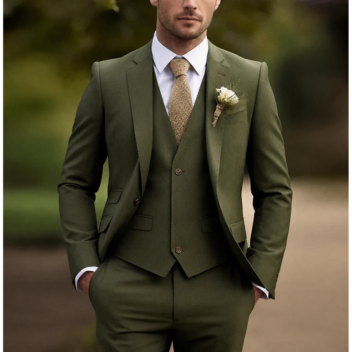 Men's Three Piece Dress Suit with Slim Fit Single Breasted Blazer and Matching Waistcoat - Image 1