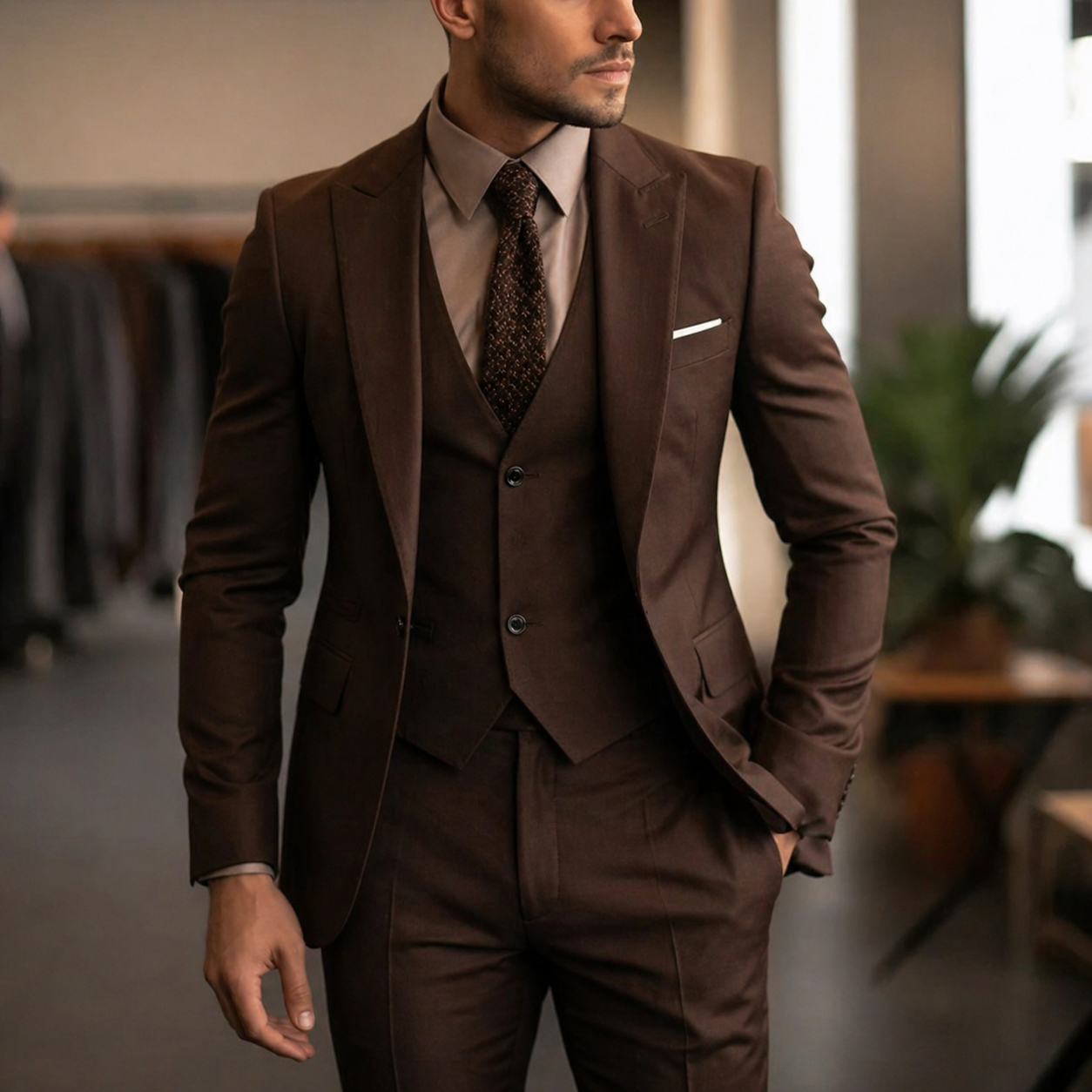 Men's Three Piece Dress Suit with Slim Fit Single Breasted Blazer and Matching Waistcoat - Image 10