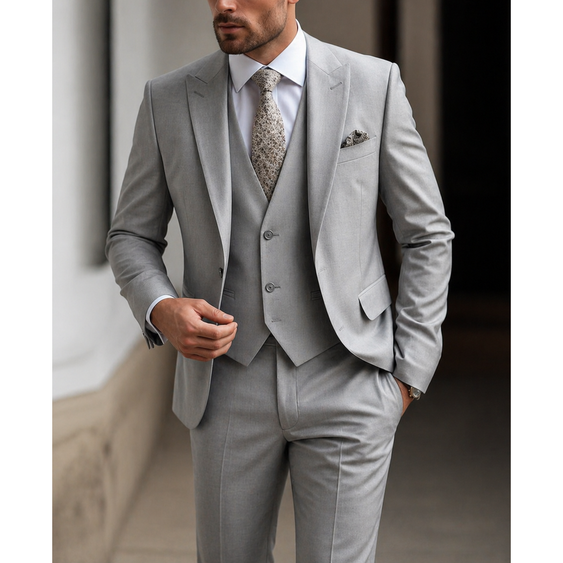 Men's Three Piece Dress Suit with Slim Fit Single Breasted Blazer and Matching Waistcoat - Image 3