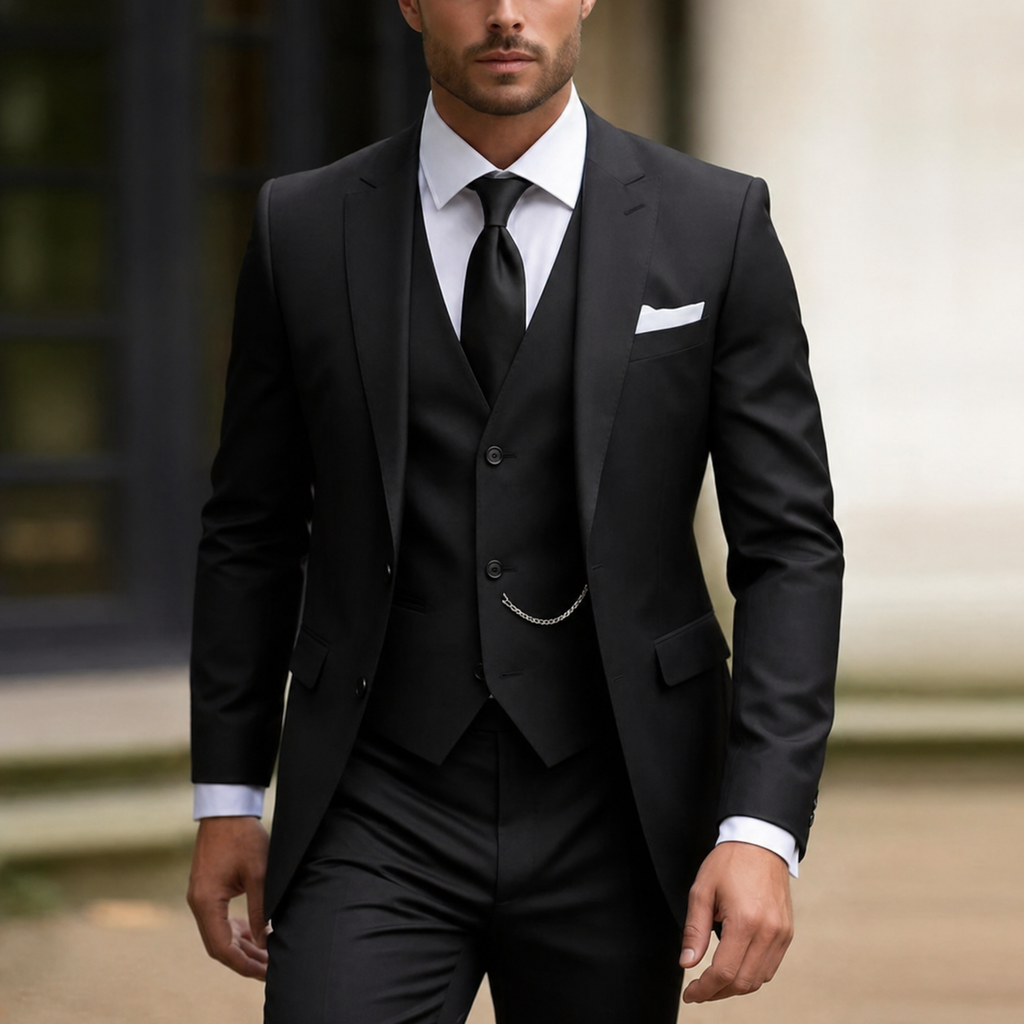 Men's Three Piece Dress Suit with Slim Fit Single Breasted Blazer and Matching Waistcoat - Image 4